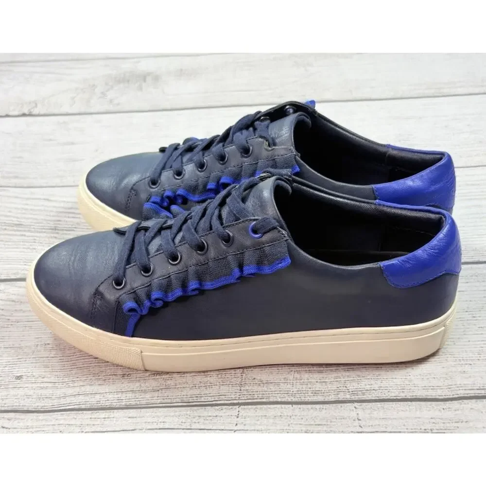 Tory Burch Tory Sport Women’s Ruffle Sneakers Navy Blue Leather Size 8.5